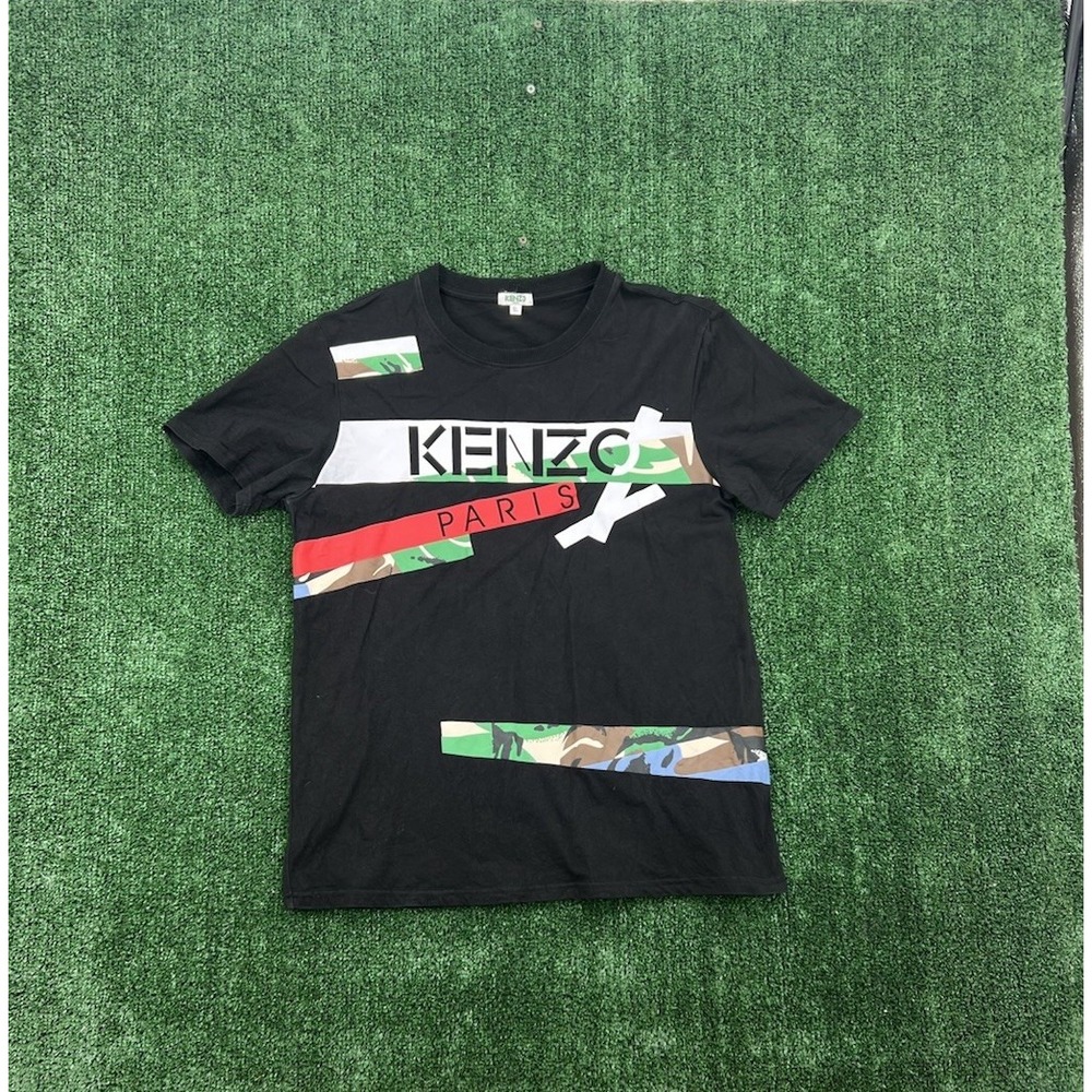 Kenzo Paris Shirt Mens XL Blue Graphic Print Short Sleeve